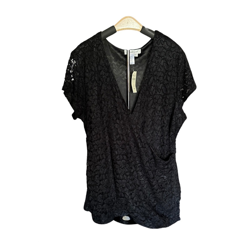 Coldwater Creek Black Lace Cap Sleeve wrap Top 2X (women’s 20-22) NWT